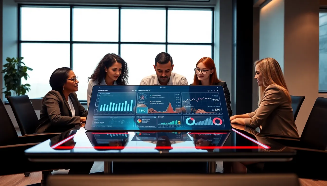 diverse team collaborating in a modern workspace with technology.